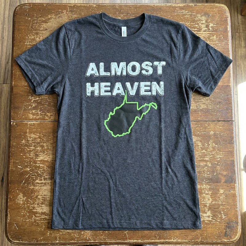 Load image into Gallery viewer, DDT2 - Dark Heather Grey "Almost Heaven" WV Short Sleeve T Shirt
