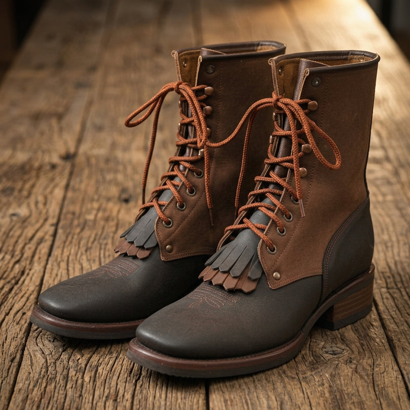 Load image into Gallery viewer, 1258 - RockinLeather Men's Square Toe Lace Up Packer Western Boot
