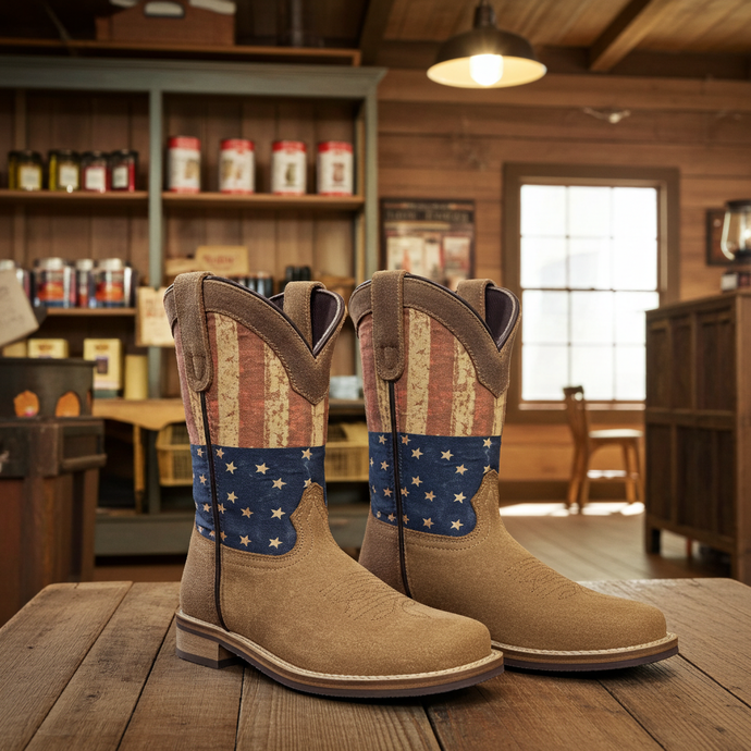 7000 C/Y - RockinLeather Children's Tan Roughout Flag Leather Boot
