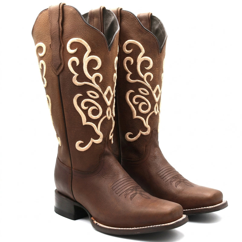Load image into Gallery viewer, 2803 - RockinLeather Women's Gaucho Brown Western Boot w/Raised Embroidery
