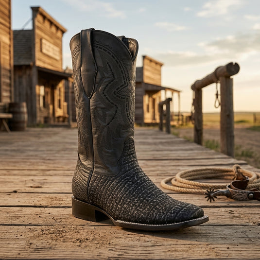 8003 - RockinLeather Men's Distressed Black Genuine Sharkskin Boots