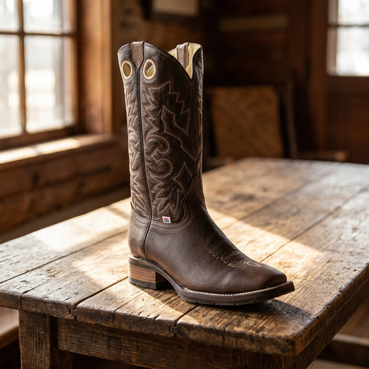 1131 - RockinLeather Men's Square Toe Crazy Flotter Brown Western Boot