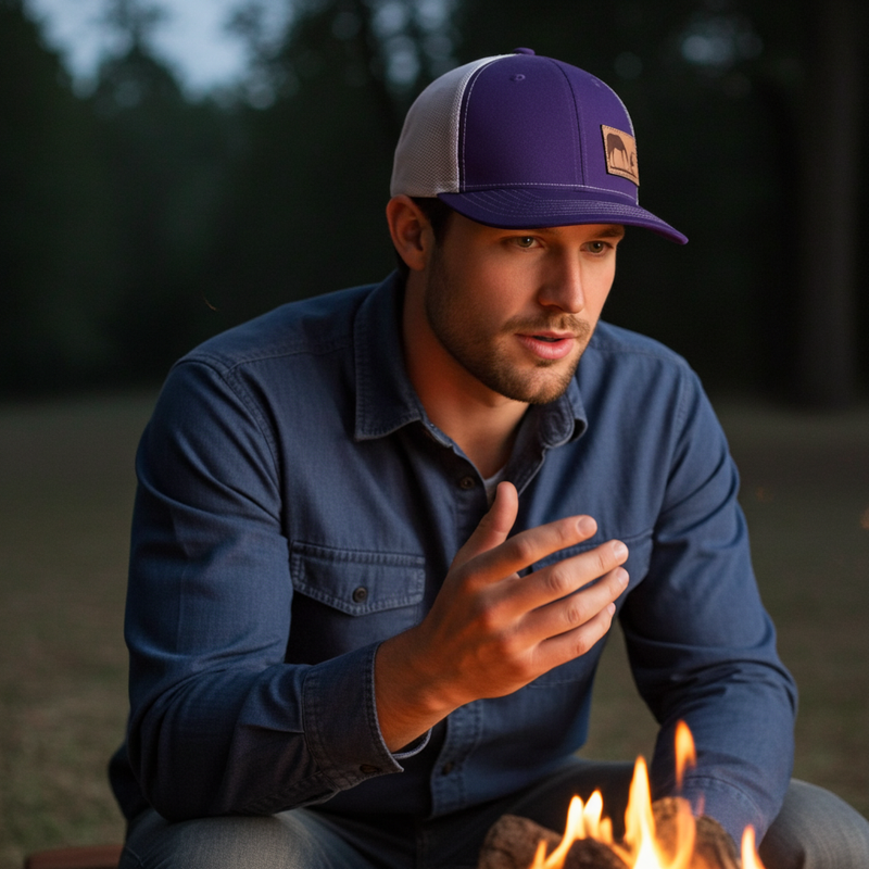Load image into Gallery viewer, CP102 - Cowboy Prayer Leather Patch Purple/White Cap
