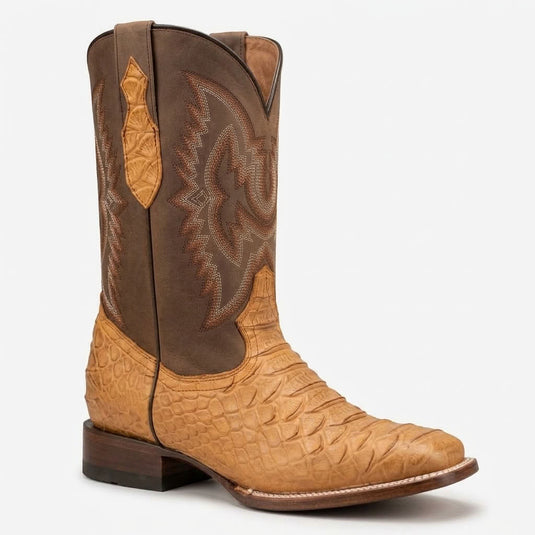 CP1708 - Cowboy Prayer Hand Crafted Tan Python Print Cowboy Boots