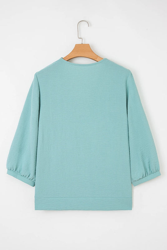 DLLS328 - Ladies Moonlight Jade Frilled V Neckline Bracelet Sleeve Crinkled Blouse