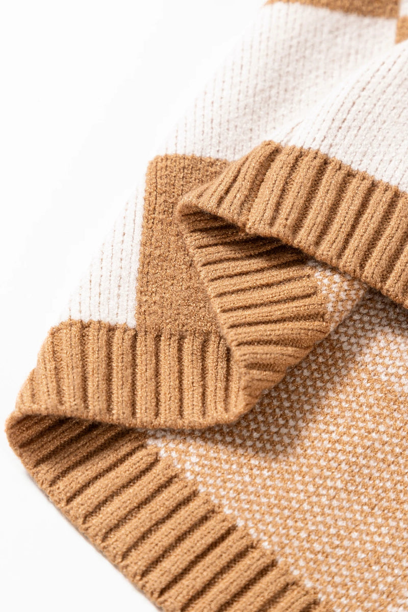 Load image into Gallery viewer, DLLS504 - Ladies Light Beige Colorblock Plaid Ribbed Trim Sweater Tank Top
