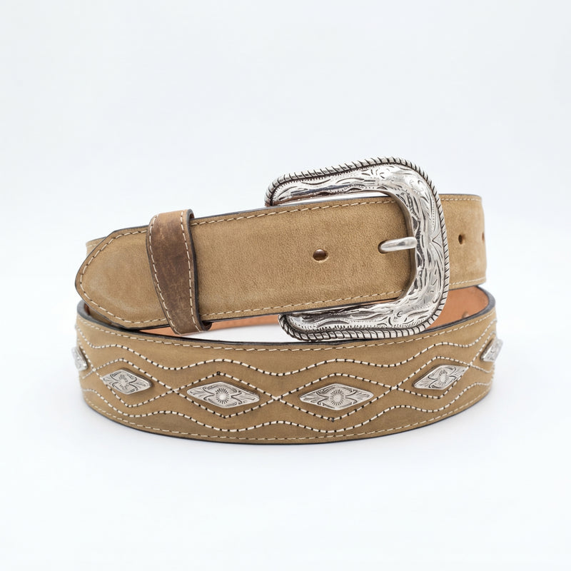 Load image into Gallery viewer, B38 - RockinLeather Men's Brown Belt with Silver Diamond Conchos
