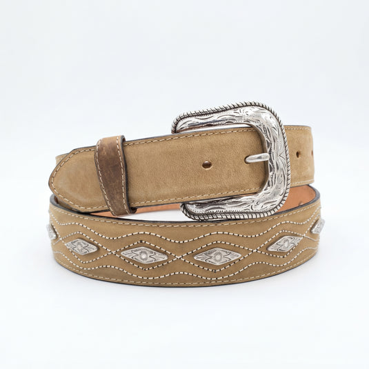 B38 - RockinLeather Men's Brown Belt with Silver Diamond Conchos