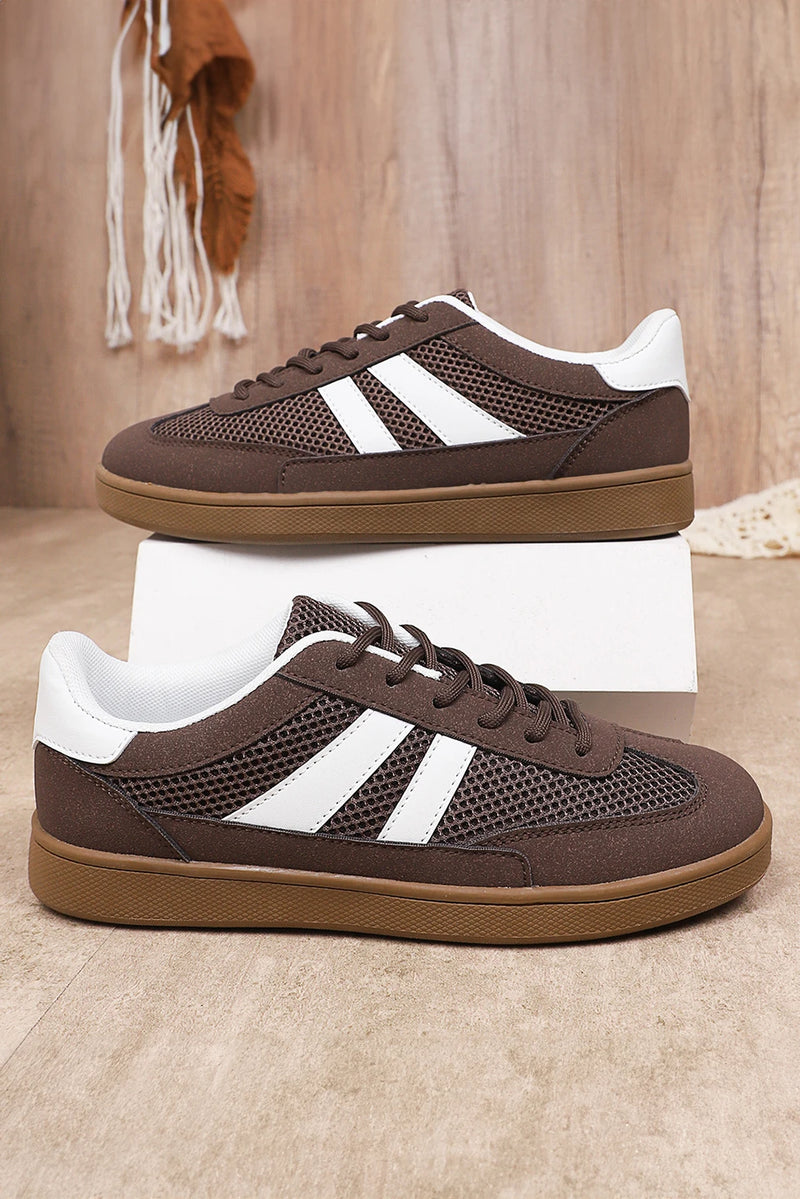 Load image into Gallery viewer, DLLSHOE 196 - Coffee Breathable Mesh PU Leather Patchwork Lace-up Shoes
