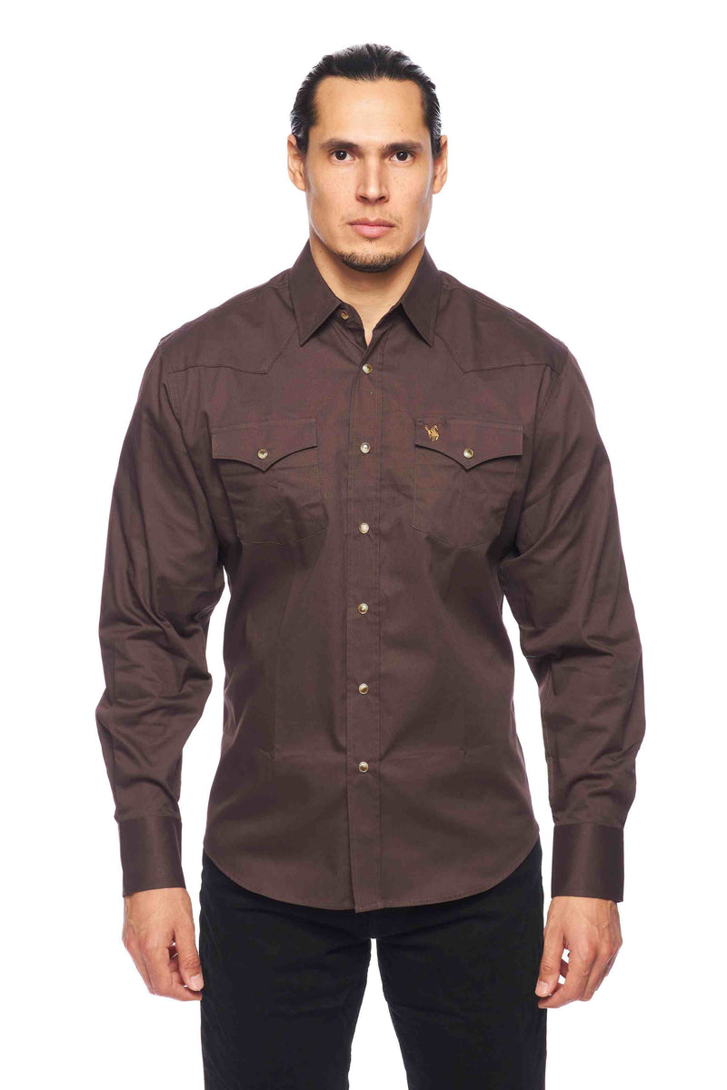 Load image into Gallery viewer, AC108L-BROWN -  Rodeo Clothing Men's Brown Western Solid Color Shirt
