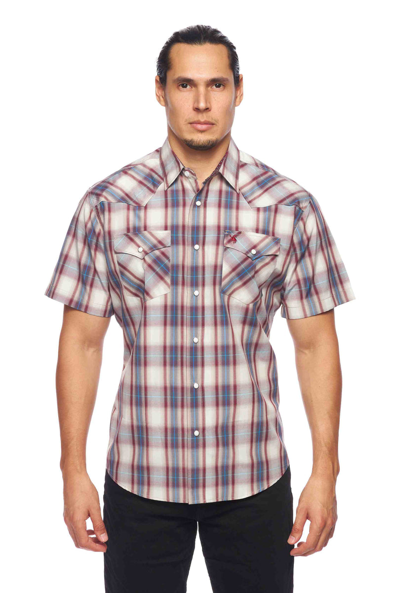 Load image into Gallery viewer, PS400S-406 - Rodeo Clothing Men's Western Short Sleeve Plaid Shirt
