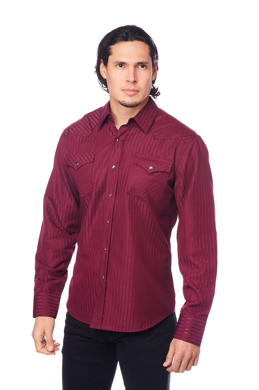 PS504-BURGUNDY - Rodeo Clothing Men's Burgundy Two Tone Western Long Sleeve Shirt