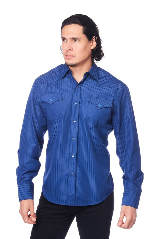 PS504-NAVY - Rodeo Clothing Men's Navy Two Tone Western Long Sleeve Shirt