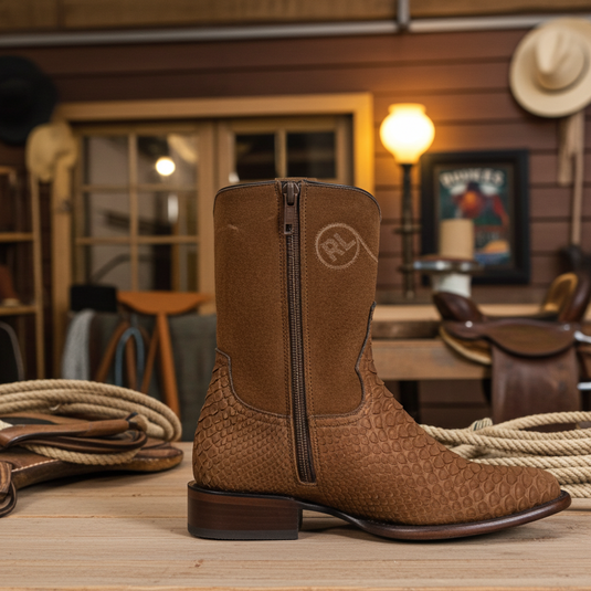 8031 - RockinLeather Men's Genuine Sanded Honey Python Boots With Zipper