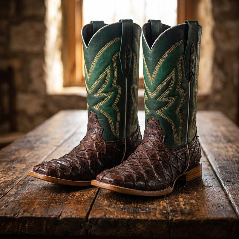 Load image into Gallery viewer, 8022 - RockinLeather Men's Genuine Pirarucu Square Toe Western Boot
