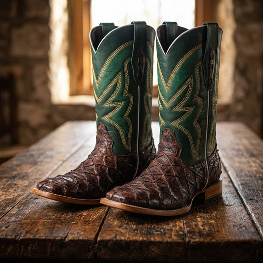 8022 - RockinLeather Men's Genuine Pirarucu Square Toe Western Boot
