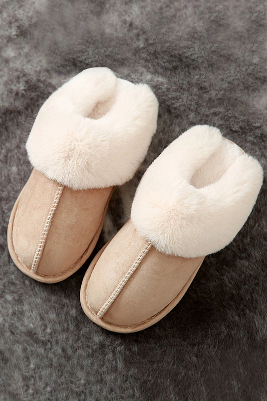 DLLSHOE 125 - Khaki Cut and Sew Faux Suede Plush Lined Slippers