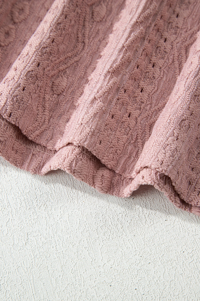 Load image into Gallery viewer, DLLS342 - Ladies Fushia Textured Embroidered Half Buttons Short Sleeve Blouse
