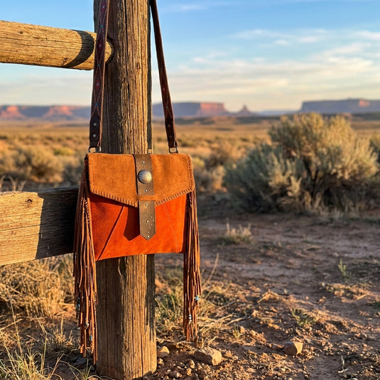 24096948TAN - Red Dirt Hat Co Ladies Crossbody Rusty Suede W/ Fringe