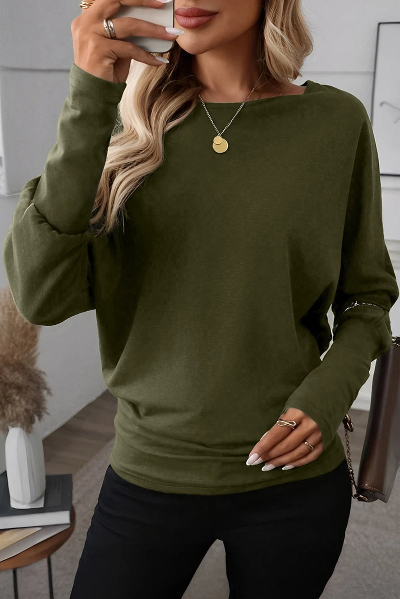 Load image into Gallery viewer, DLLS401 - Ladies Four Leaf Clover Solid Color Extended Cuffs Long Sleeve Top
