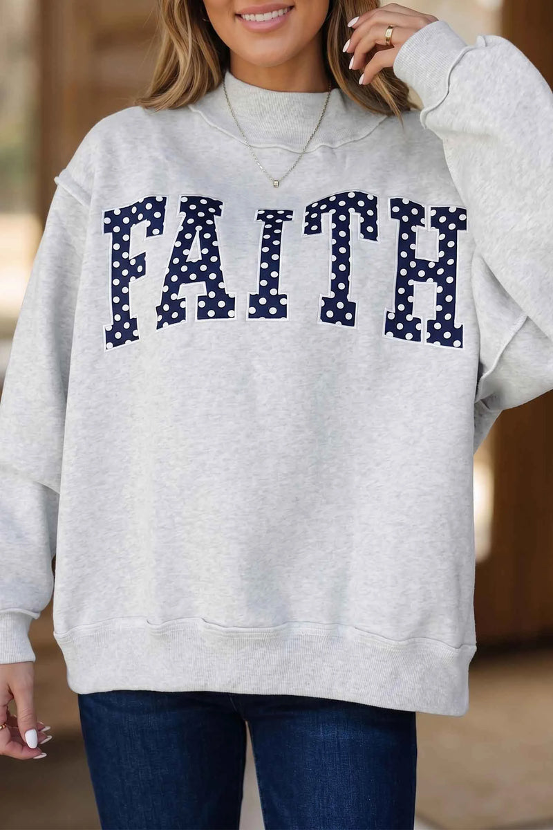Load image into Gallery viewer, DLLS730 - Ladies Light Grey High Neck Polka Dot Slogan Printed Baggy Sweatshirt
