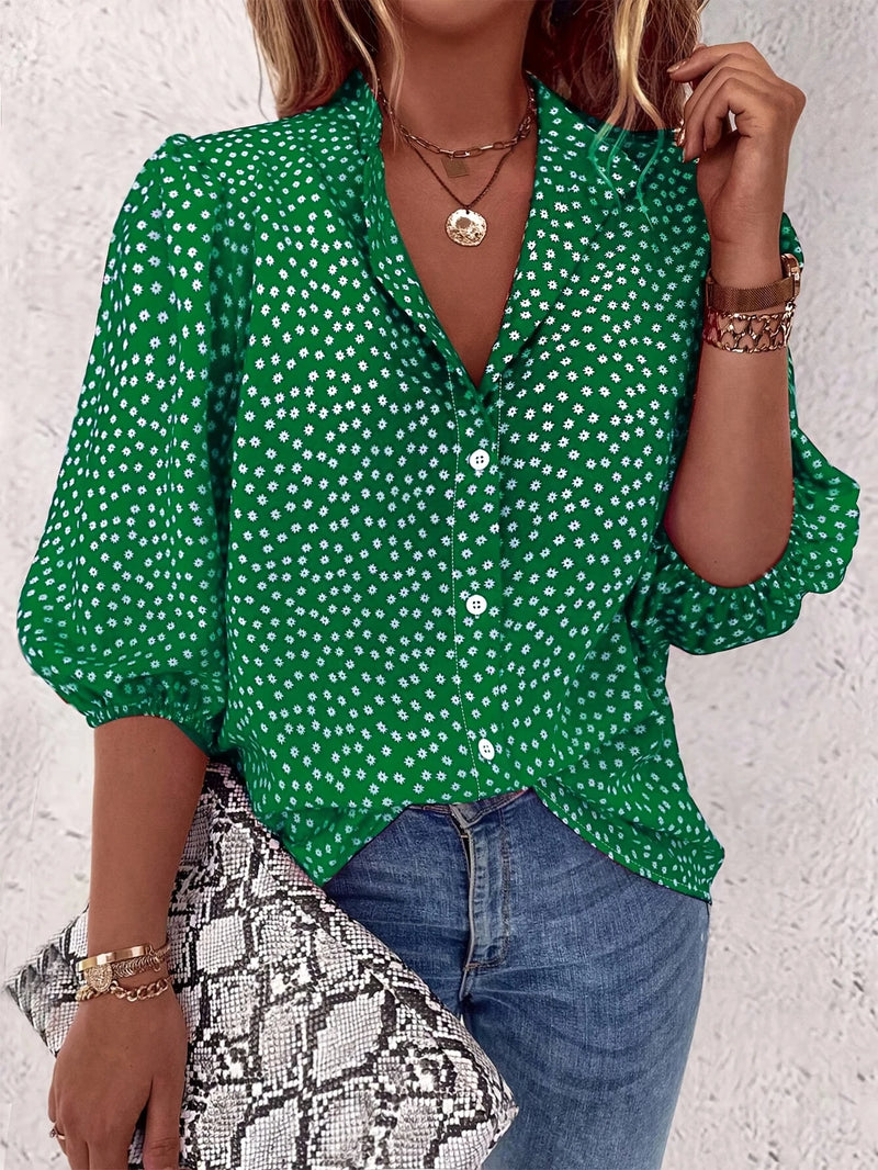 Load image into Gallery viewer, TMTSHT103 - Ladies Button Up 3/4 Sleeve Printed Shirt
