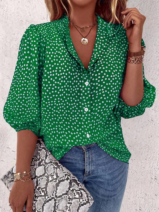 TMTSHT103 - Ladies Button Up 3/4 Sleeve Printed Shirt