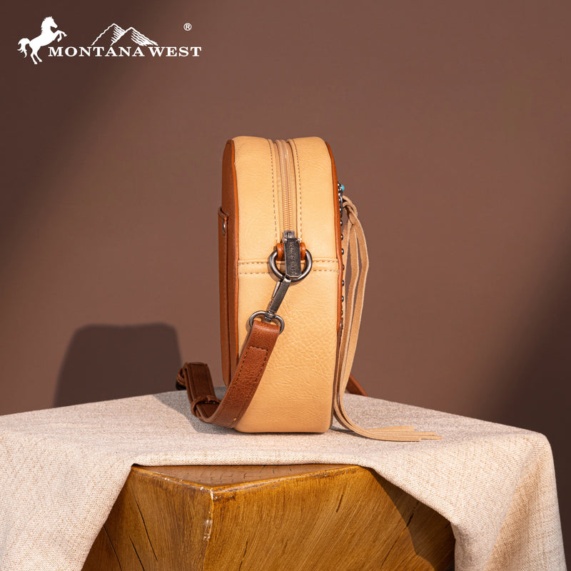 Load image into Gallery viewer, MW1314-118BR - Montana West Tooled Collection Circle Bag/Crossbody
