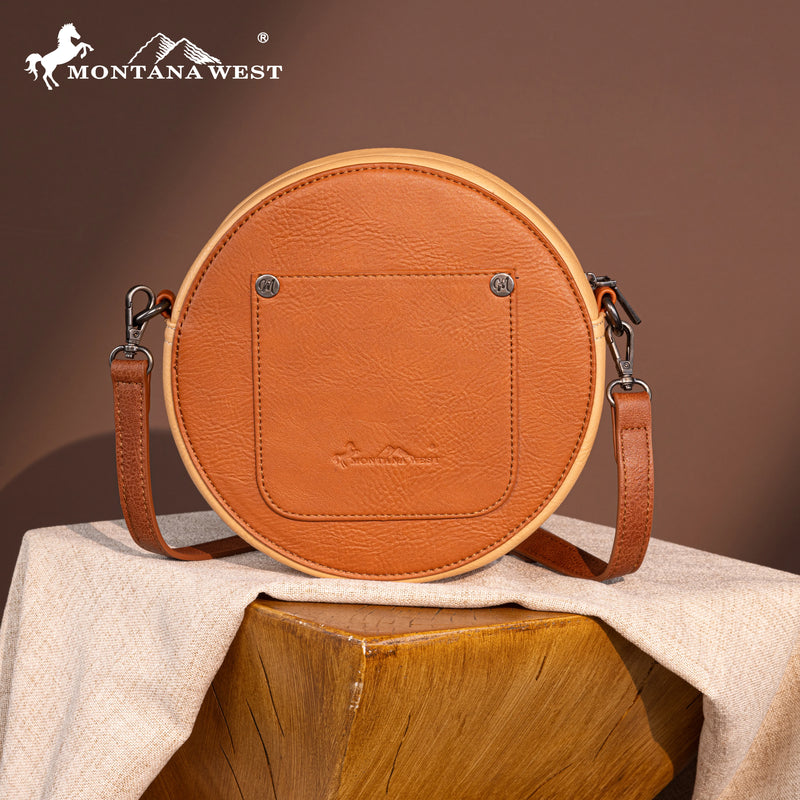 Load image into Gallery viewer, MW1314-118BR - Montana West Tooled Collection Circle Bag/Crossbody
