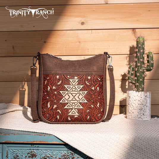 TR190-8360CF - Trinity Ranch Floral Aztec Tooled Crossbody