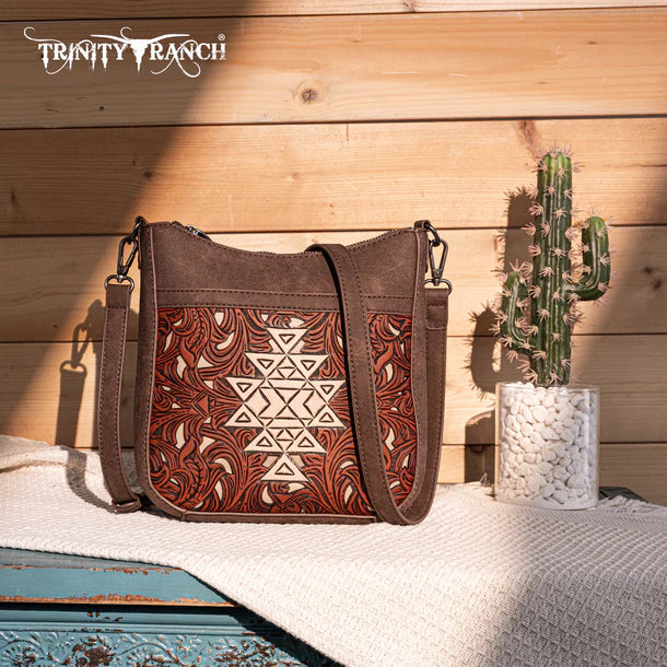 Load image into Gallery viewer, TR190-8360CF - Trinity Ranch Floral Aztec Tooled Crossbody
