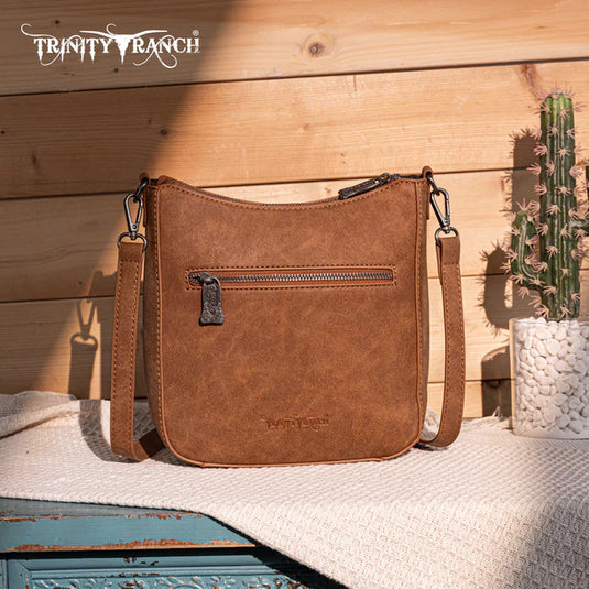 TR190-8360BR - Trinity Ranch Floral Aztec Tooled Crossbody