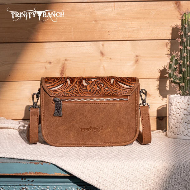 Load image into Gallery viewer, TR190-8367BR - Trinity Ranch Floral Aztec Tooled Crossbody
