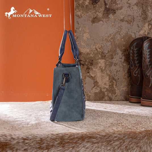 MW1356-8322JN - Montana West Jean Western Tooled Aztec Tote/ Crossbody