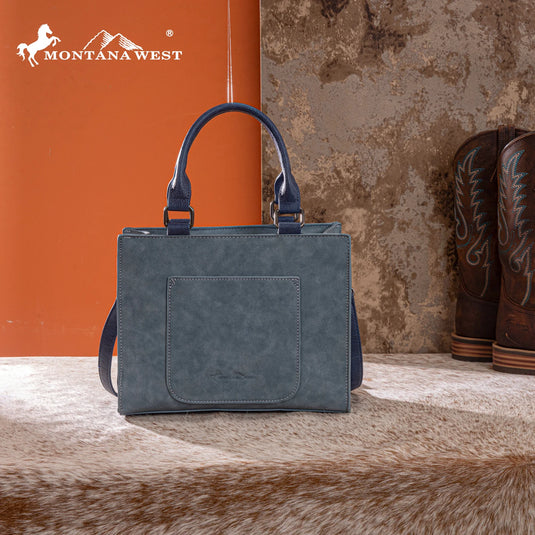 MW1356-8322JN - Montana West Jean Western Tooled Aztec Tote/ Crossbody