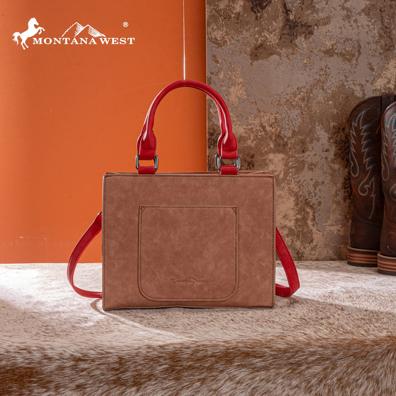 Load image into Gallery viewer, MW1356-8322PK - Montana West Pink Western Tooled Aztec Tote/ Crossbody
