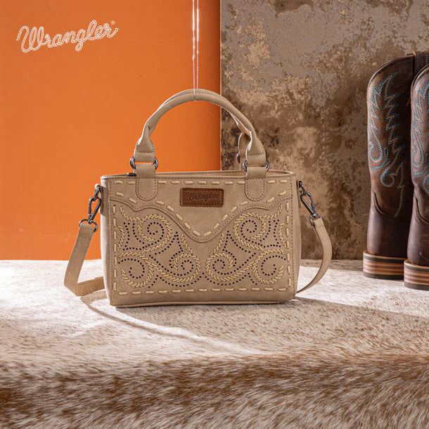 Load image into Gallery viewer, WG337-2003TN - Wrangler Embroidered Swirl Mini Satchel/ Crossbody - Tan
