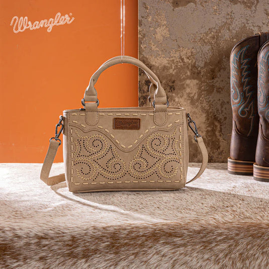 WG337-2003TN - Wrangler Embroidered Swirl Mini Satchel/ Crossbody - Tan