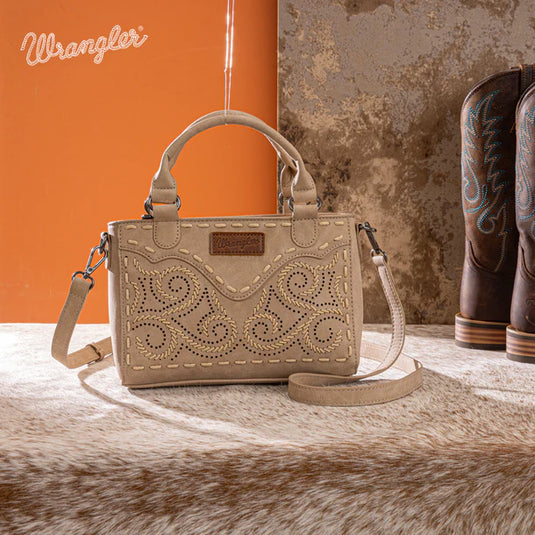 WG337-2003TN - Wrangler Embroidered Swirl Mini Satchel/ Crossbody - Tan