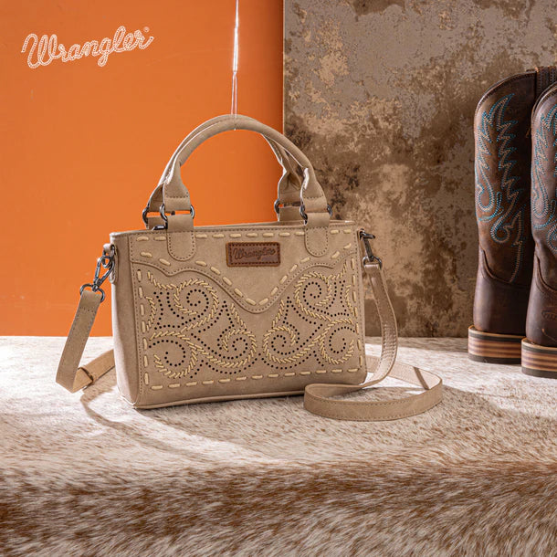 Load image into Gallery viewer, WG337-2003TN - Wrangler Embroidered Swirl Mini Satchel/ Crossbody - Tan
