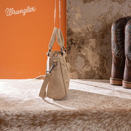 WG337-2003TN - Wrangler Embroidered Swirl Mini Satchel/ Crossbody - Tan