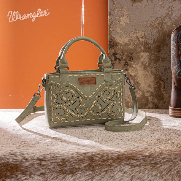 Load image into Gallery viewer, WG337-2003GN - Wrangler Embroidered Swirl Mini Satchel/ Crossbody - Green
