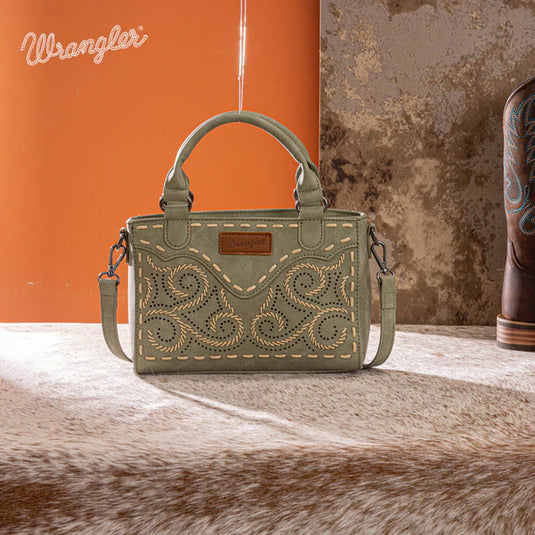 WG337-2003GN - Wrangler Embroidered Swirl Mini Satchel/ Crossbody - Green