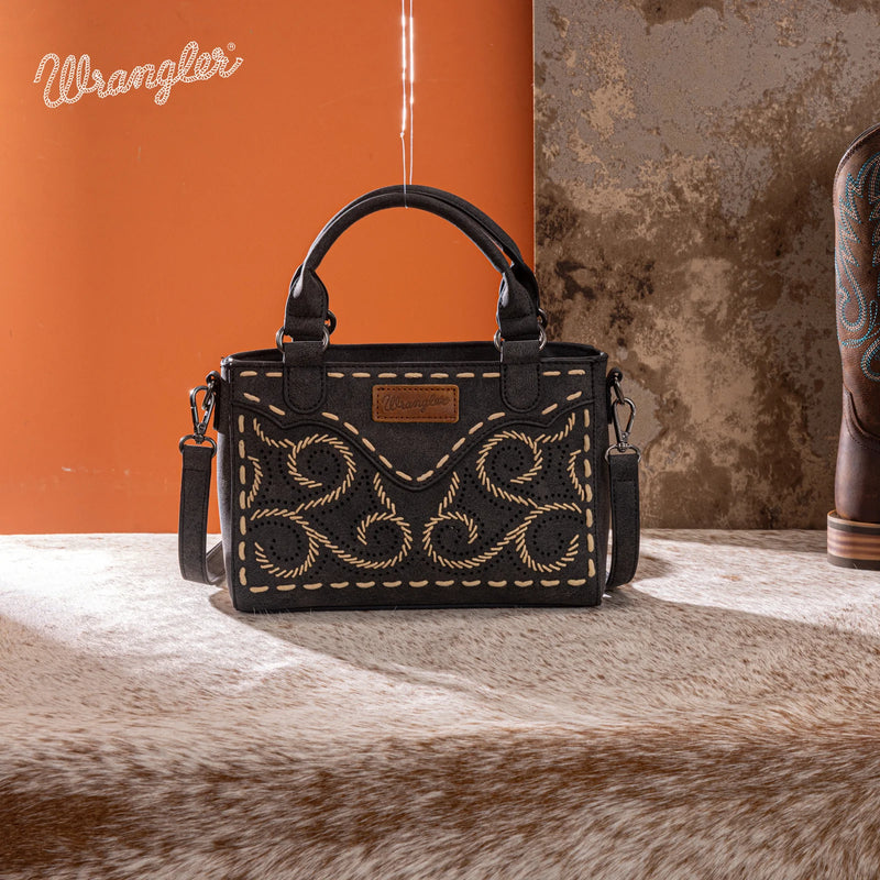 Load image into Gallery viewer, WG337-2003BK - Wrangler Embroidered Swirl Mini Satchel/ Crossbody - Black
