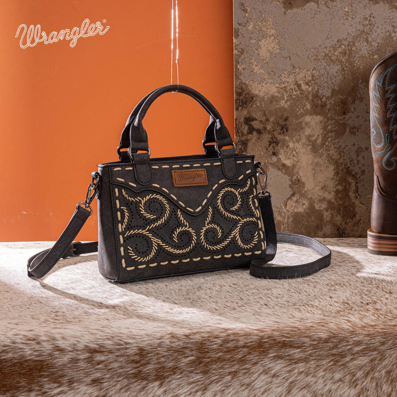 Load image into Gallery viewer, WG337-2003BK - Wrangler Embroidered Swirl Mini Satchel/ Crossbody - Black
