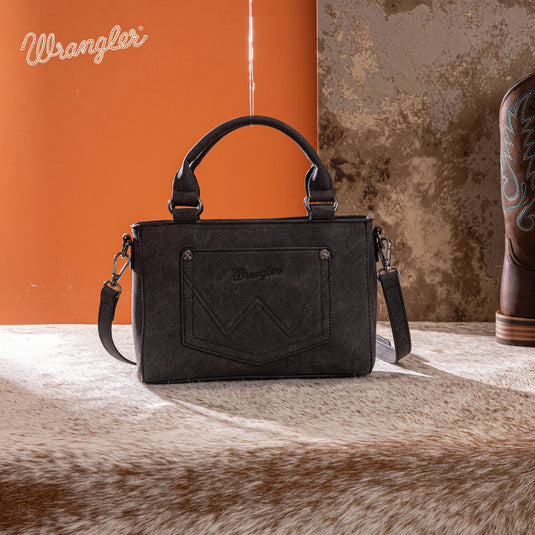 WG337-2003BK - Wrangler Embroidered Swirl Mini Satchel/ Crossbody - Black