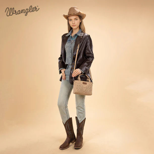 Load image into Gallery viewer, WG337-2003TN - Wrangler Embroidered Swirl Mini Satchel/ Crossbody - Tan
