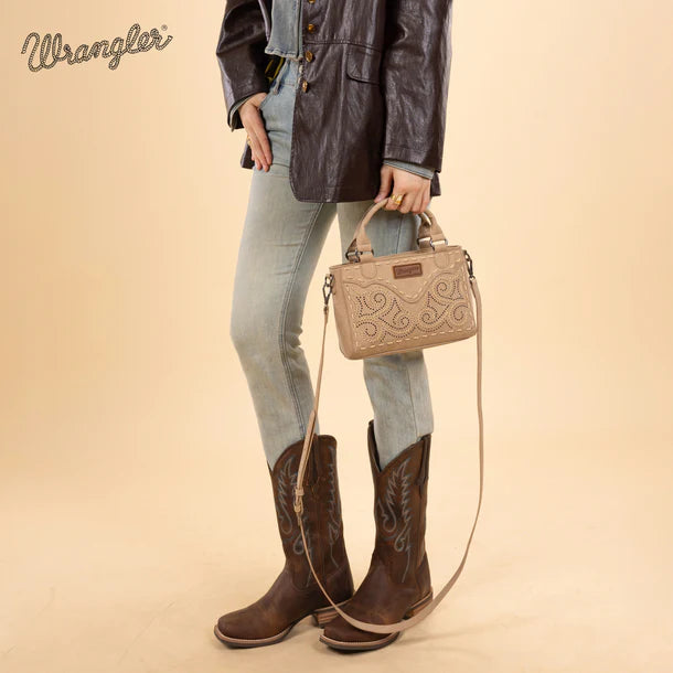 Load image into Gallery viewer, WG337-2003TN - Wrangler Embroidered Swirl Mini Satchel/ Crossbody - Tan
