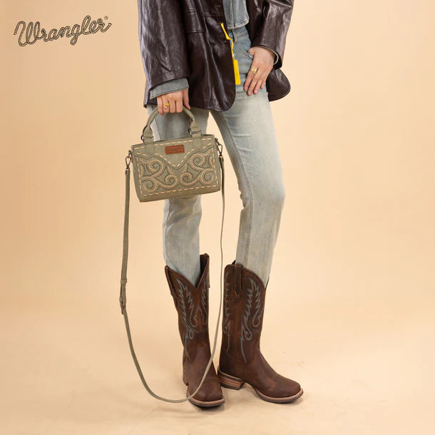 Load image into Gallery viewer, WG337-2003GN - Wrangler Embroidered Swirl Mini Satchel/ Crossbody - Green
