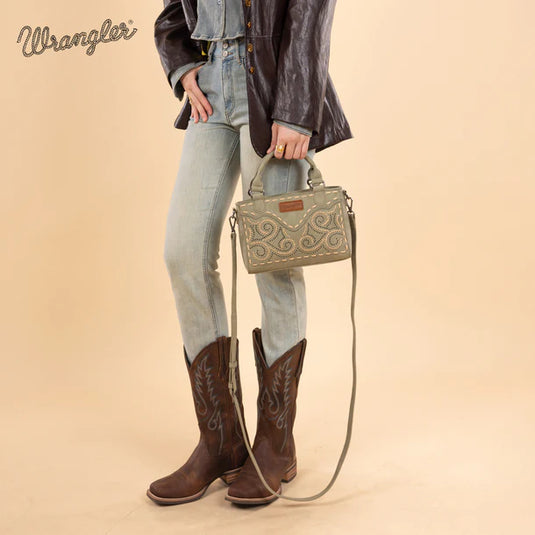 WG337-2003GN - Wrangler Embroidered Swirl Mini Satchel/ Crossbody - Green